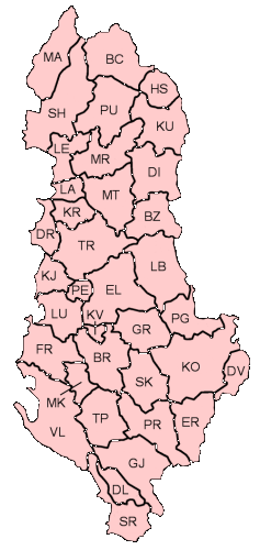 Albán területkódok térképen