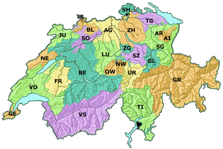 Svájci kantonok térképen