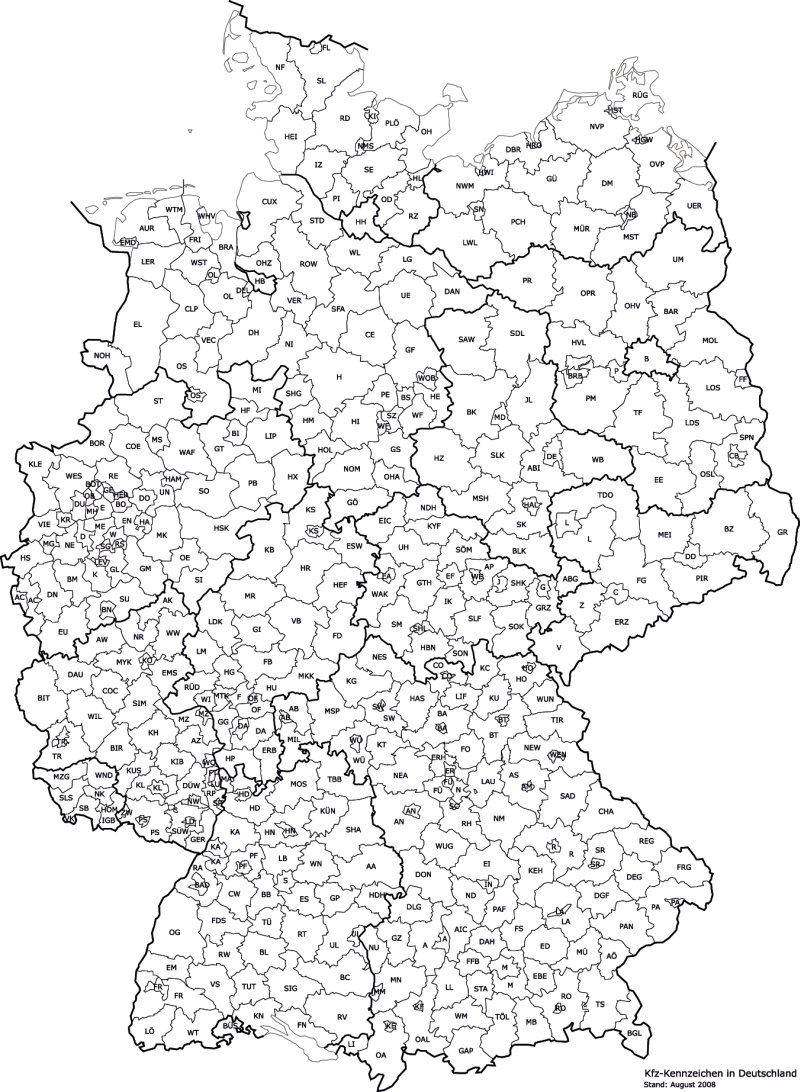 Német területkódok térképen
