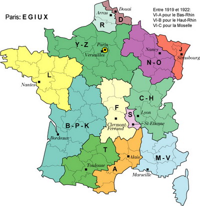 1919-es területkódok Franciaországban