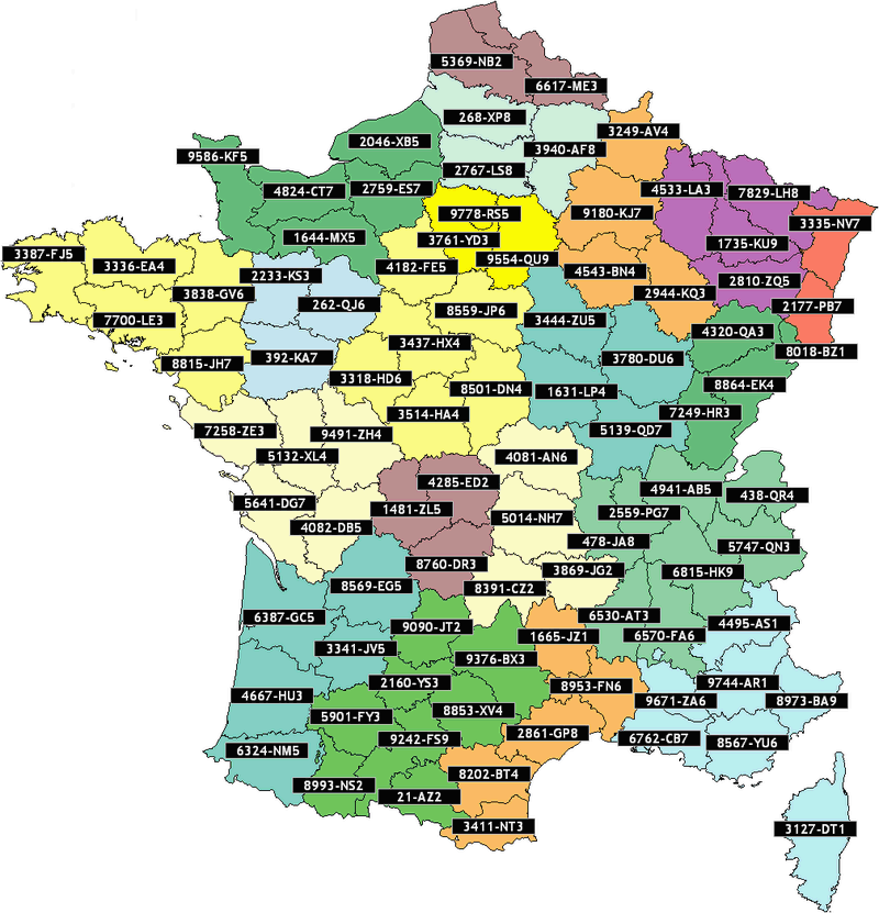 Franciaországi területkódok 1950. 03. 31.-én