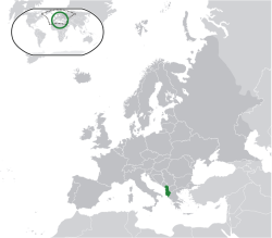 Albánia elhelyezkedése Európában