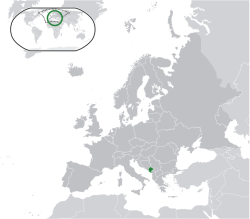 Montenegró elhelyezkedése Európában