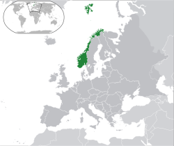 Norvégia elhelyezkedése Európában
